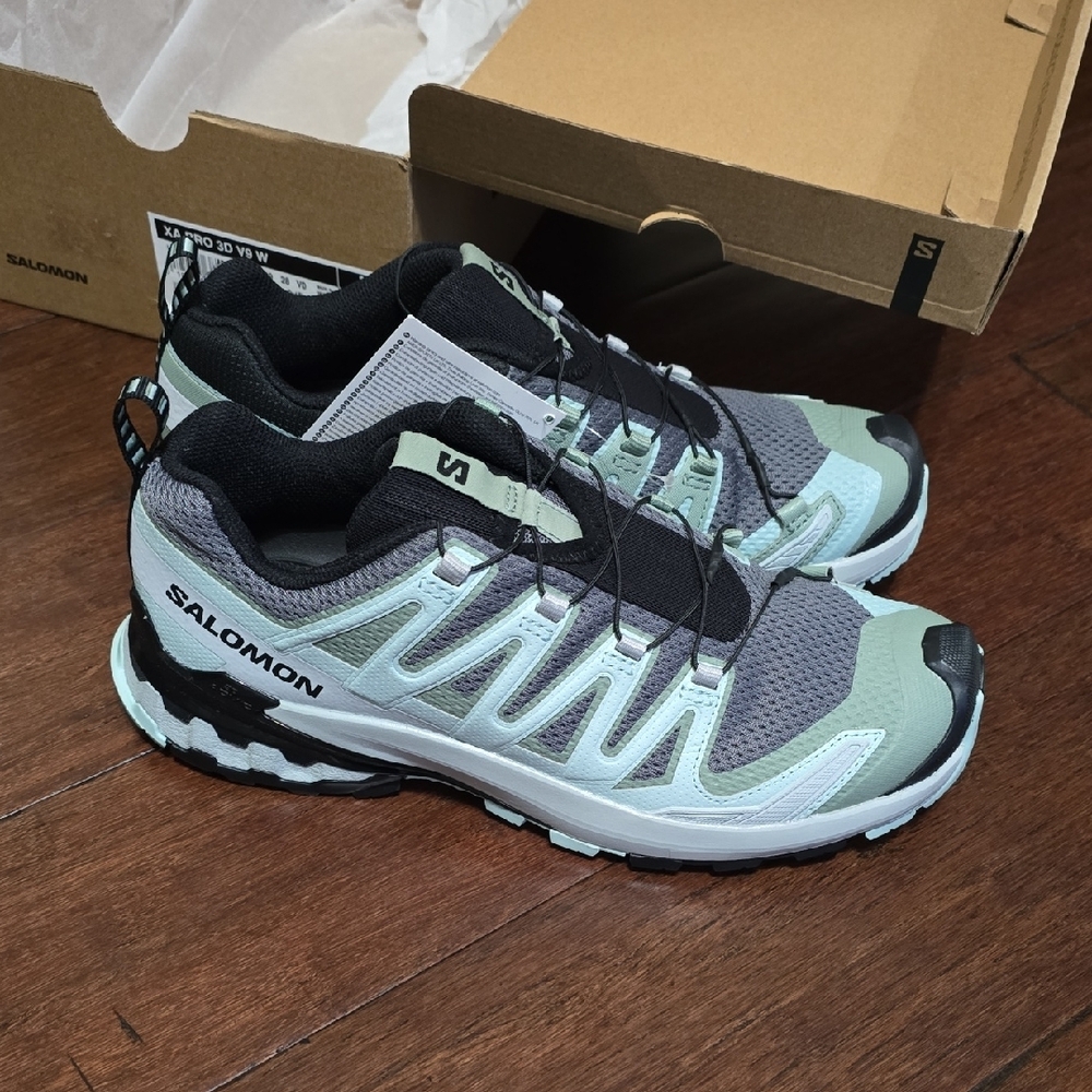 New Salomon XA Pro 3D V9 Quiet Shade/Lily Pad/Blue Haze Running Trail Shoes - Picture 10 of 11